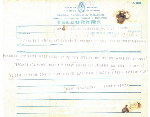 Telegrama De Narciso Yepes